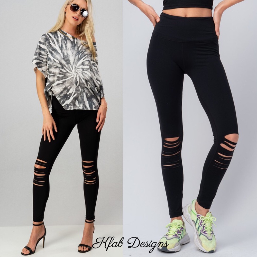 LAST 1! High Waist Laser Cut Black Soft Yoga Leggings! - Picture 1 of 12